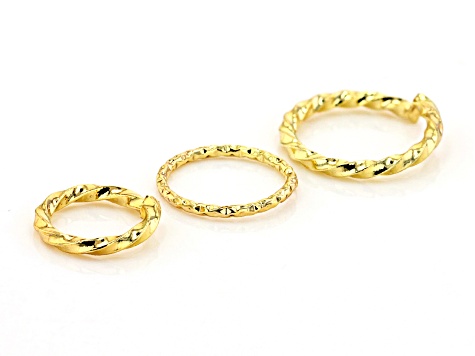 Designer Diamond Cut Jump Rings Kit in 3 Sizes in Gold Tone Appx 90 Pieces Total