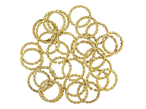 Designer Diamond Cut Jump Rings Kit in 3 Sizes in Gold Tone Appx 90 Pieces Total