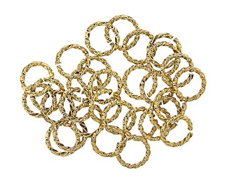 Designer Diamond Cut Jump Rings Kit in 3 Sizes in Gold Tone Appx 90 Pieces Total