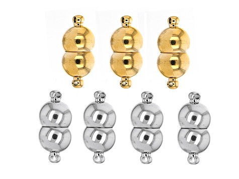 Stainless Steel and 18K Gold Over Stainless Steel Magnetic Clasp Set of 7