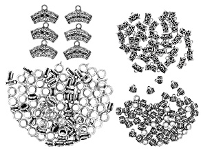 Indonesian Inspired Tube Bail Kit in 4 Designs in Antiqued Silver Tone Appx 200 Pieces