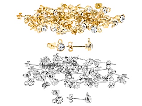 Crystal Stud Post Back Earring Findings with Jump Ring in Silver Tone and Gold Tone Appx 30 Pairs