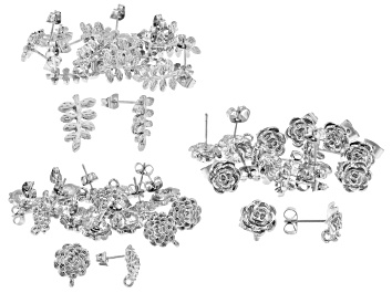Picture of Flower Inspired Stud Earring Findings with Jump Ring in Silver Tone Appx 24 Pairs
