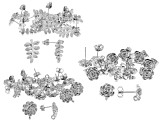 Flower Inspired Stud Earring Findings with Jump Ring in Silver Tone Appx 24 Pairs
