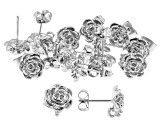 Flower Inspired Stud Earring Findings with Jump Ring in Silver Tone Appx 24 Pairs