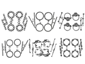 Toggle Clasp Kit in 6 Designs in Antiqued Silver Tone Appx 24 Clasps Total