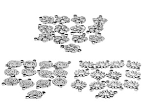 Stainless Steel Floral Inspired Connectors in 3 Designs Appx 39 Pieces Total