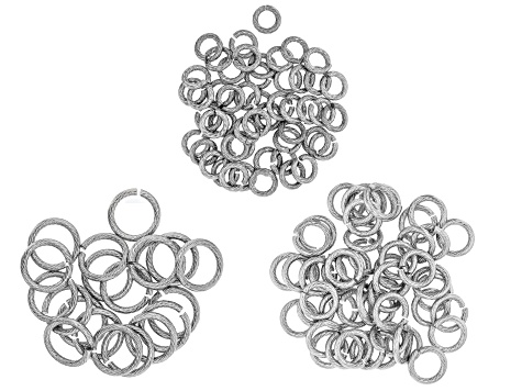 Stainless Steel Twisted Textured Jump Rings in 3 Sizes Appx 100 Pieces Total