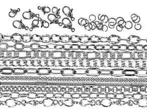 Stainless Steel Unfinished Chain and Findings Kit Appx 40 Pieces Total