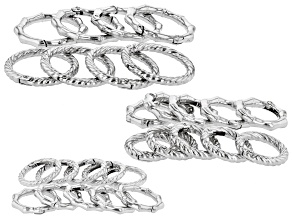 Spring Ring Clasp Set of 28 in Twisted Rope and Bamboo Design in Silver Tone