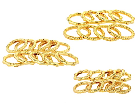 Spring Ring Clasp Set of 28 in Twisted Rope and Bamboo Design in Gold Tone