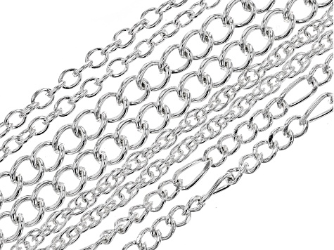 Chain Set of 18 in Assorted Styles in Silver Tone with Lobster Style ...
