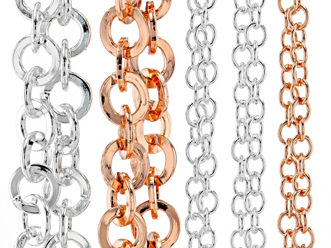 Rolo Chain Set of 15 in Assorted Styles and Tones with Lobster Style Clasp Appx 24" in length