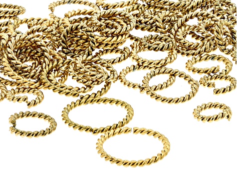 18 Karat Gold over Stainless Steel Rope Textured Jump Rings in 4 Sizes Appx 70 Pieces Total