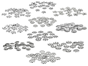 Stainless Steel Flower Inspired Bead Caps in 2 Sizes in 5 Designs Appx 200 Pieces Total