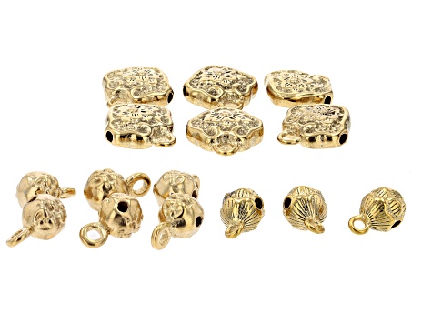 18K Gold over Stainless Steel Flower Design Bead Bail Findings Appx 18 Pieces Total