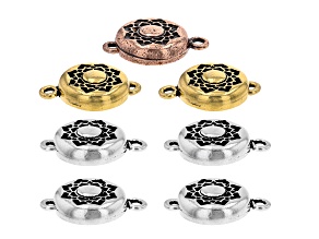 Lotus Design Magnetic Clasp Round appx 20x14mm Set of 7 in Silver Tone, Gold Tone and Copper Tone