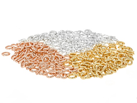Jump Rings in Silver Tone, Gold Tone, and Rose Gold Tone Appx 300 Pieces Total