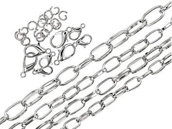 Picture of Paperclip Unfinished Chain Kit with Findings in 4 Sizes in Silver Tone