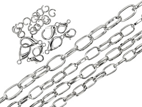 Paperclip Unfinished Chain Kit with Findings in 4 Sizes in Silver Tone