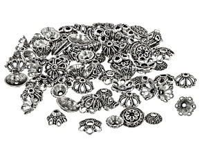 Antiqued Silver Tone Large Hole Bead Caps in 5 Styles 150 Pieces Total