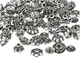 Antiqued Silver Tone Large Hole Bead Caps in 5 Styles 150 Pieces Total