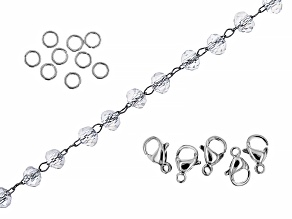 Stainless Steel Chain appx 3M with Round Crystal Glass Beads and Findings appx 15 Pieces Total