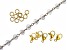 18K Gold Over Stainless Steel Chain appx 3M with Crystal Glass Beads & Findings appx 16 Pieces Total