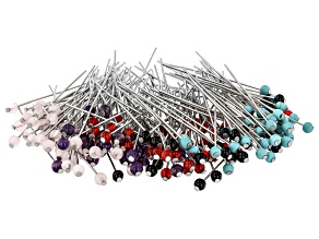 Stainless Steel Headpins with Round appx 4mm Gemstone Top in 5 Stones 200 Pieces Total