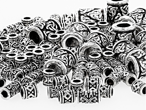 Antiqued Silver Tone Celtic Inspired Tubes in 3 Sizes with Large Hole 120 Pieces Total