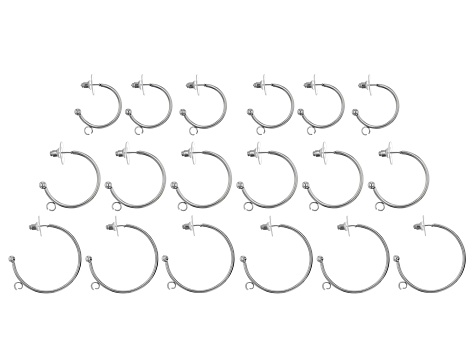 Stainless Steel Hoop Shape Earring Findings in 3 Sizes & Disc Earring Backs appx 48 Pieces Total