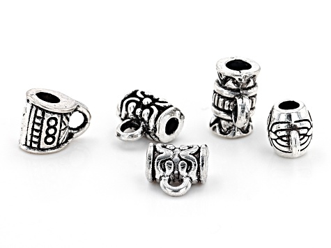 Antiqued Silver Tone Bail Bead in 5 Styles with Large Hole appx 300 Pieces Total