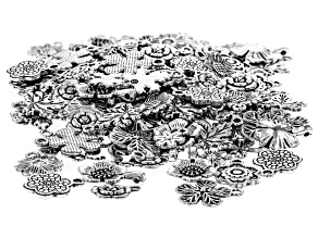 Antiqued Silver Tone Dangle Charms with Bail in 7 Flower Styles appx 140 Pieces Total