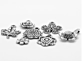 Antiqued Silver Tone Dangle Charms with Bail in 7 Flower Styles appx 140 Pieces Total