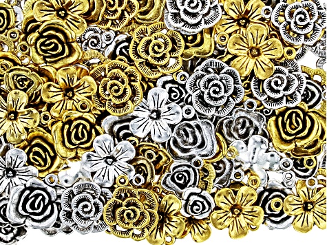 Flower Dangle Kit in 8 Styles in Antiqued Silver and Gold Tone 120 Pieces Total