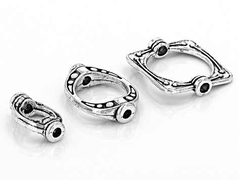 Oval Shape Bead Frame Set of 3 Styles in Antiqued Silver Tone Total 200 Pieces