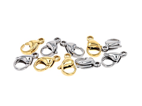 Stainless Steel and 18k Gold over Stainless Steel Lobster Clasps in 5 Sizes  appx 50 Pieces Total - JMKIT1742