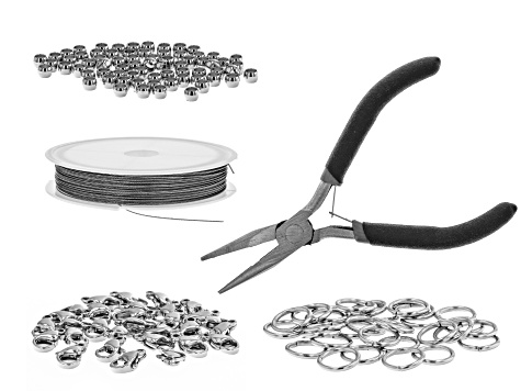 Stainless Steel Findings Kit Including Steel Cable, Pliers, Crimp Beads and More appx 132 Pieces