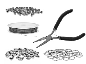 Stainless Steel Findings Kit Including Steel Cable, Pliers, Crimp Beads and More appx 132 Pieces