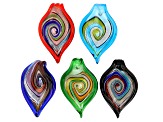 Glass Leaf Shape Focal Pendant appx 62x40mm 5 Pieces Total