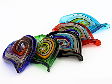 Glass Leaf Shape Focal Pendant appx 62x40mm 5 Pieces Total
