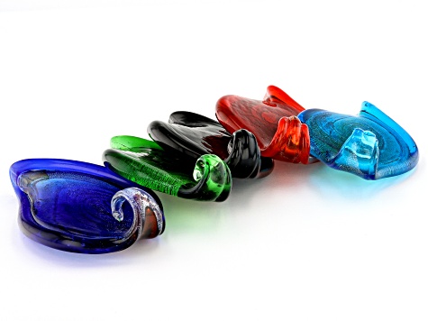 Glass Leaf Shape Focal Pendant appx 62x40mm 5 Pieces Total