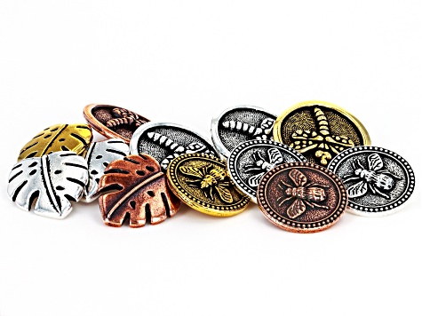 TierraCast Nature Button Kit in Antiqued Gold-, Silver- & Copper Plating appx 12 Pieces Total