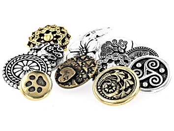 Picture of TierraCast Fashion Button Kit in Antiqued Gold-, Silver- & Oxidized Brass Plating Appx 12 Pieces