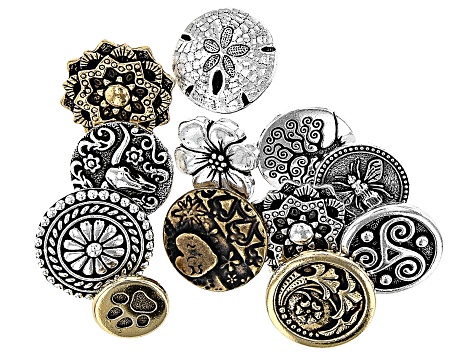 TierraCast Fashion Button Kit in Antiqued Gold-, Silver- & Oxidized Brass Plating Appx 12 Pieces