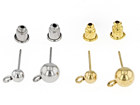 Stainless Steel and 18k Gold Plated Stainless Steel Ball Post Earrings with ring and Bullet Backings