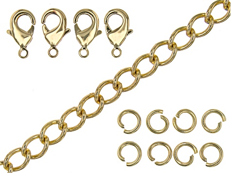 14k Gold Plated Oval Link Chain With Finding Assortment, Lobster Clasps ...