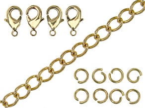 14k Gold Plated Oval Link Chain With Finding Assortment, Lobster Clasps And Jump