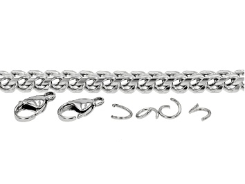 Picture of Stainless Steel 4 Sided Tubular Link Chain with Lobster Clasps and Jump Rings appx 7 Pieces Total