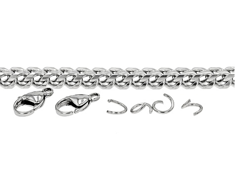 Stainless Steel 4 Sided Tubular Link Chain with Lobster Clasps and Jump Rings appx 7 Pieces Total